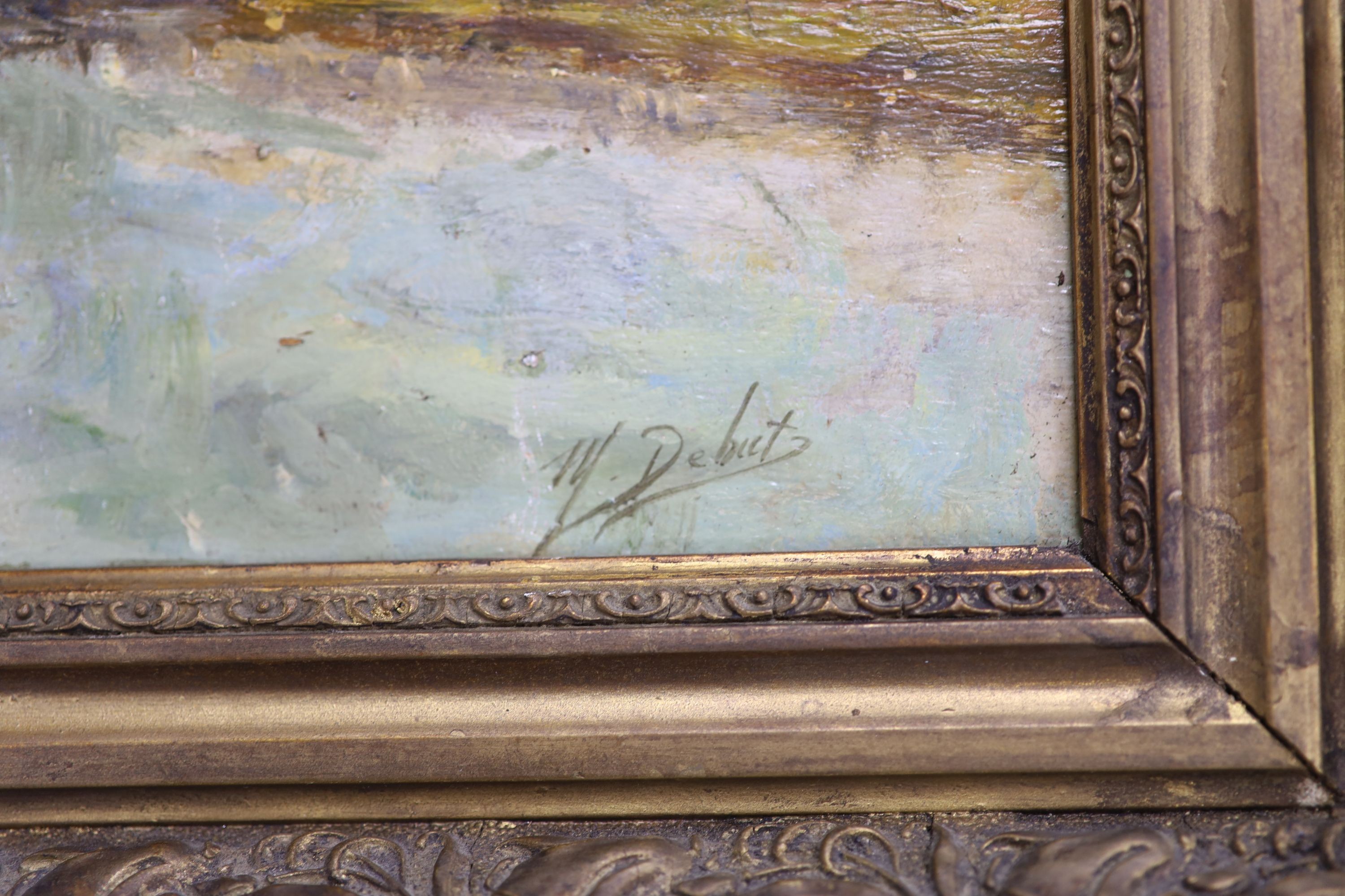 Marcel Debut (1865-1933) French. Boats on a river, oil on board, signed, 10.75